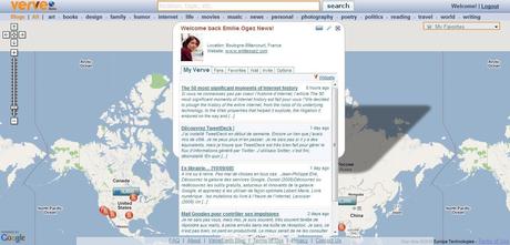 emilieogeznews Verveearth : la dynamique de la blogosphère sur une carte
