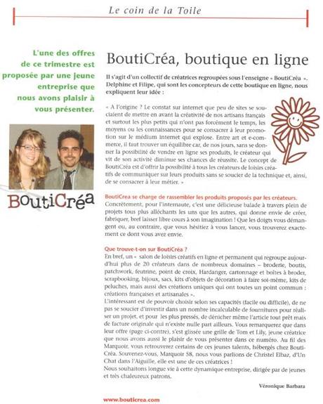 BoutiCréa dans Le Marquoir n°63 - Automne 2008 article bouticrea marquoir n°63