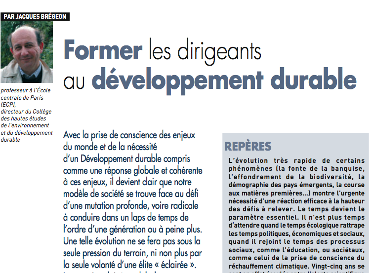 Former les dirigeants au développement durable par Jacques Brégeon