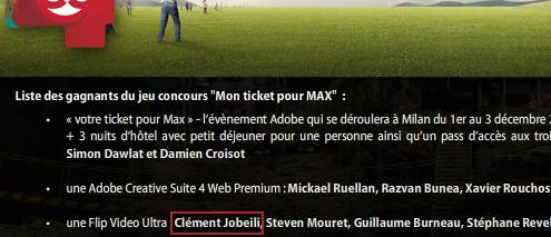 Résultat concours “Mon ticket pour max” d’Adobe France