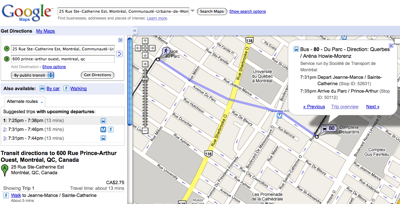 google-maps-montreal Google Maps intègre les transports publics sur la carte de Montréal