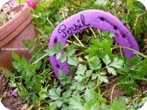 etiquette 300x225 Après le pré, le jardin... ou comment recycler ses fers photo cheval