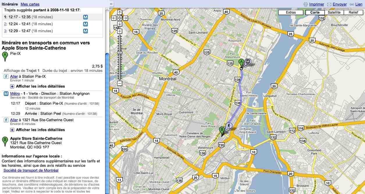 Google Maps transport commun