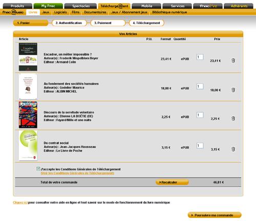 Achat de 4 livres pour 48€ sur le site de la Fnac. Les classiques sont vendus à des prix intéressants. Les nouveautés sont terriblement chères.