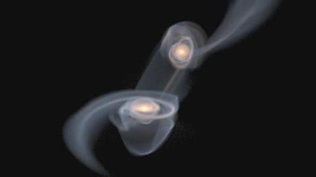 Simulation de la future collision de la Voie Lactée et dAndromède, N=100000000