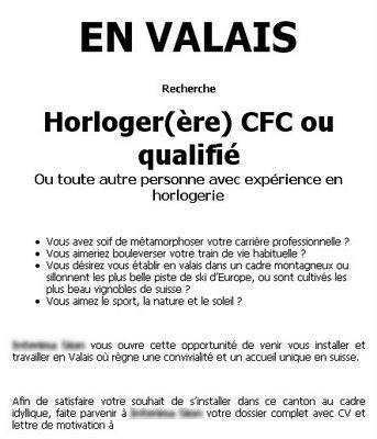 Offre d emploi horloger