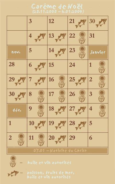 calendrier alimentaire du carême de la Nativité