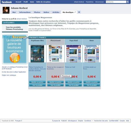 Module gratuit, pour vendre les articles de votre boutique Prestashop, sur votre compte Facebook La page d'accueil de votre boutique sur votre compte Facebook