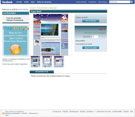 Module gratuit, pour vendre les articles de votre boutique Prestashop, sur votre compte Facebook Le détails d'un article de votre boutique sur votre compte Facebook
