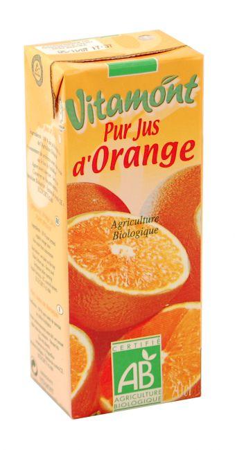 Jus d'orange bio - Vitamont - 20 cl en brique alimentaire