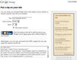 Un lecteur de flux RSS fournit par Google Reader