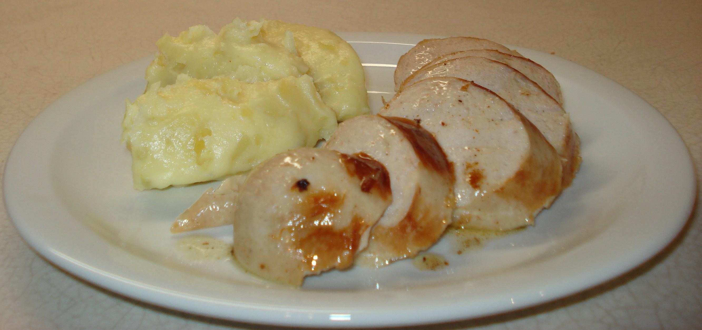 Boudin blanc roti, écrasé de pomme charlotte