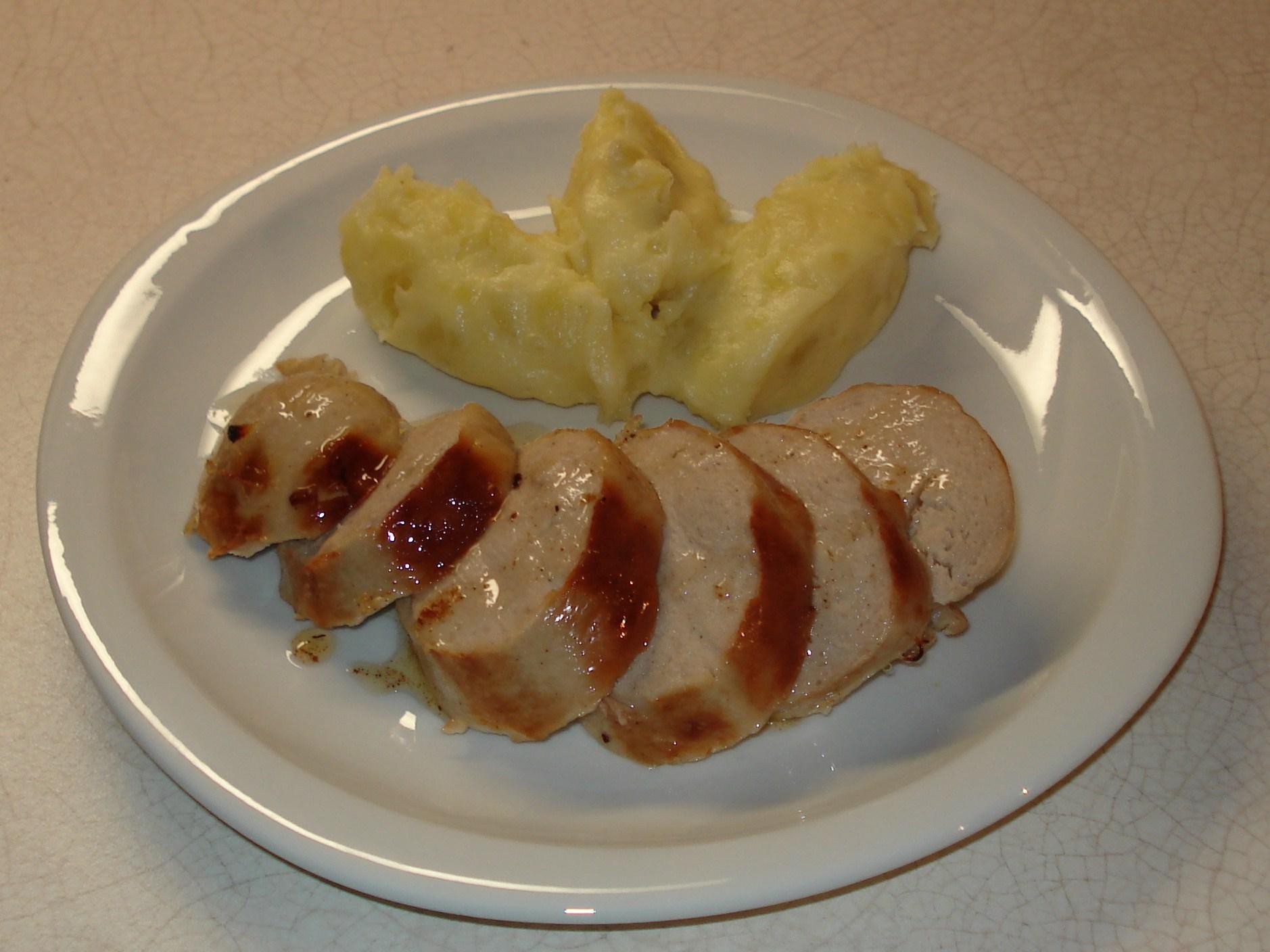 Boudin blanc roti, écrasé de pomme charlotte