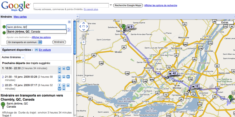 google-maps-transport-publics Google Maps intègre tous les transports publics de la région de Montréal