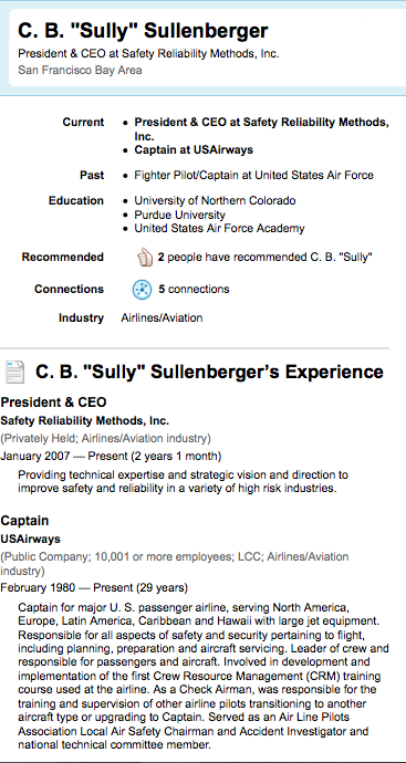 LinkedIn célèbre le héros du jour: Capt. Chesley B. “Sully” Sullenberger