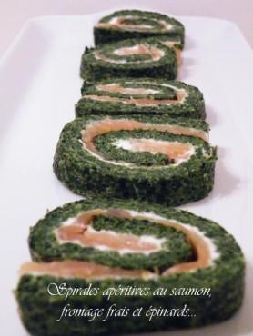 Spirales apéritives au saumon, fromage frais et épinards...