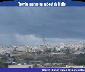 Photographie de la trombe marine sur la côte sud-est de Malte