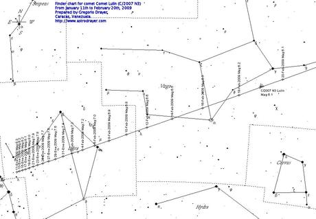 Carte de la trajectoire de la comète Lulin