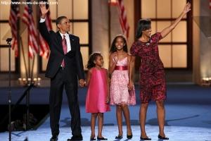 Barack Obama avec Michelle et leurs filles, Malia et Sasha