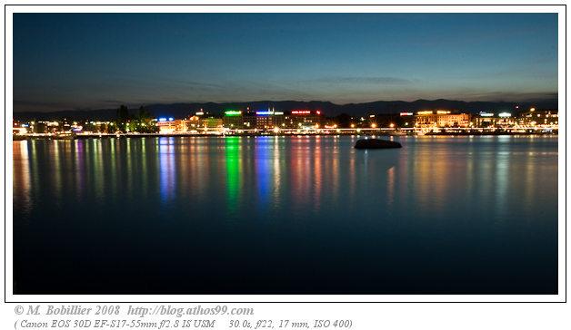 Rade de Genève la nuit avec ses lumières