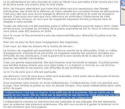 Selon Rachida Dati l'Independance de la Justice se mérite ... la loi et la Constitution affirment pourtant le contraire..