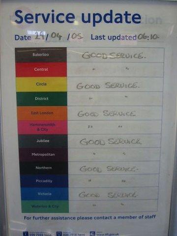 London Underground Service Update -Toutes les lignes fonctionnent correctement