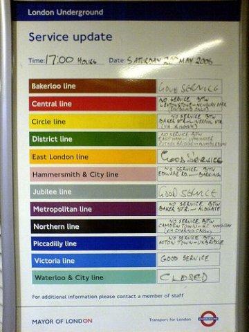 London Underground Service Update -La plupart des lignes sont en dérangement ou fermées
