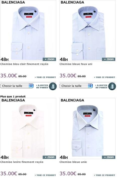 43 modèles de chemises Balenciaga à -60% = 35€