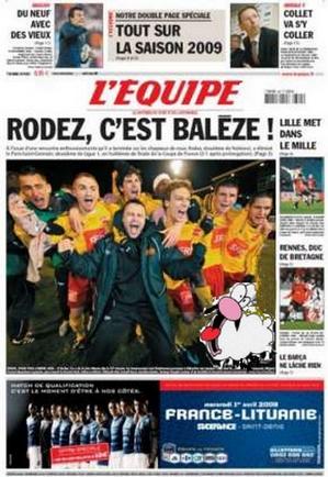 Votre Envoyיe Spיciale fךte la victoire de Rodez sur le PSG א la Une de L'Equipe et sur Soliblog