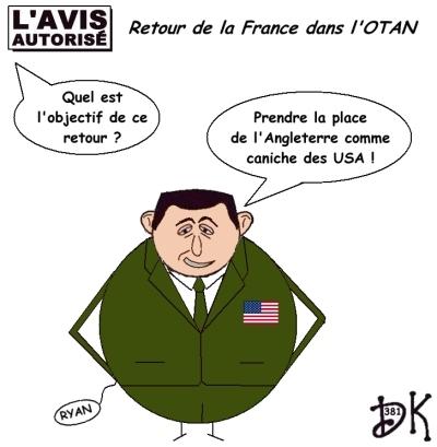 Tags : Nicolas Sarkozy, OTAn, retour de la France, l'avis autorisé, dessin humour, gag politique, humoristique, soldat Ryan, USA, Etats Unis, Angleterre, caniche