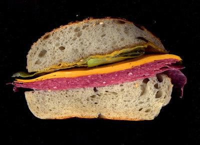 Parisi Bakery: Salami, Cheddar, Lettuce, Mustard, on a roll