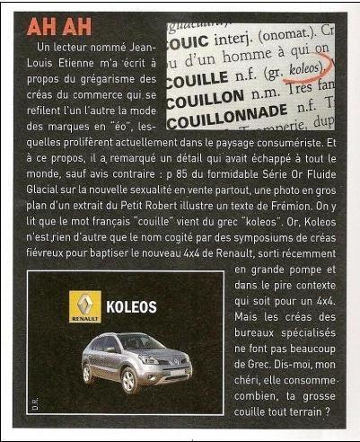Renault Koleos : Pas si simple de trouver un nom pour une voiture...‏
