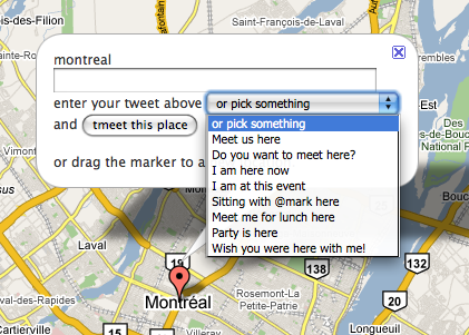 tmeet me Twitter + Google Maps = Tmeet.me