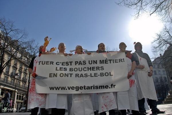 Manifestation de (vrais faux) bouchers végétariens. Mars 2009