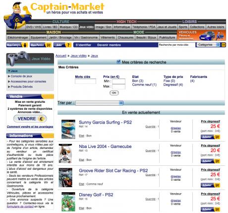 Listing des articles en vente sur Captain-Market.com dans la catégorie Jeux-Vidéo