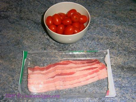 Les ingrédients des minis brochettes de tomates cerises au lard
