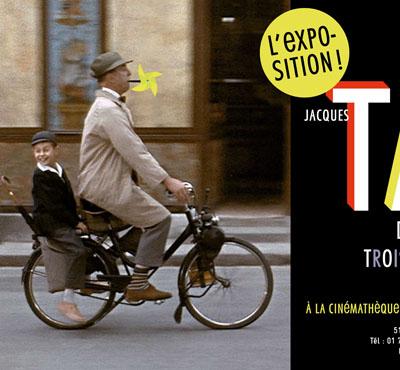 affiche de l'exposition Jacques tati deux temps trois mouvements de la Cinémathèque française, après retouche de la pipe en moulin à vent