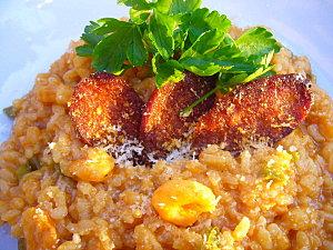 Risotto aux crevettes et sa sauce tomate parmesanée