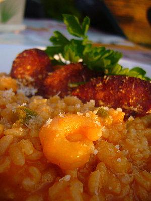 Risotto aux crevettes et sa sauce tomate parmesanée