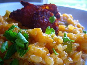Risotto aux crevettes et sa sauce tomate parmesanée