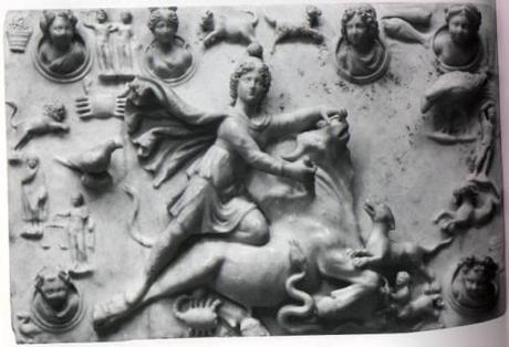 Mithra sacrifiant le taureau au centre du zodiaque à Sidon en Phénicie Vème s av JC