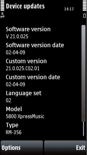 Nokia 5800 Xpress Music Firmware update