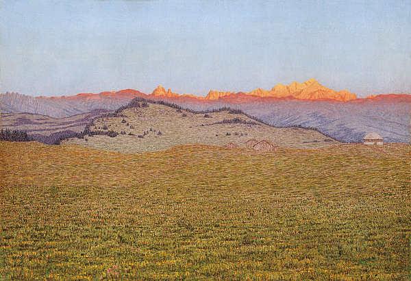 Alexandre Perrier, Praz-de-Lys au soleil levant, 1897. Öl auf Leinwand, 38 x 55 cm. Kunstmuseum Solothurn