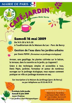 Cafe-jardin sur la gestion de l'eau dans les jardins a Bercy