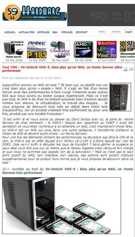 59hardware.net test VHS-4 Ve-hotech serveur personnel domestique