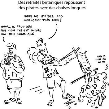 Des retraités britaniques repoussent des pirates avec des chaises longues