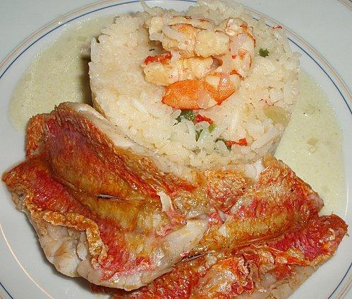 Filets de rouget et riz aux crevettes