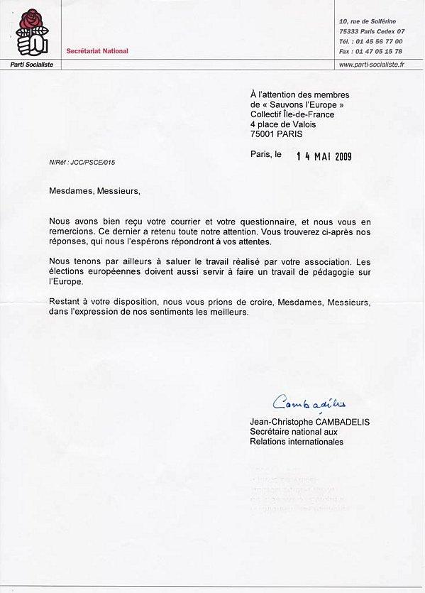 Le PS salue l'action de Sauvons l'Europe