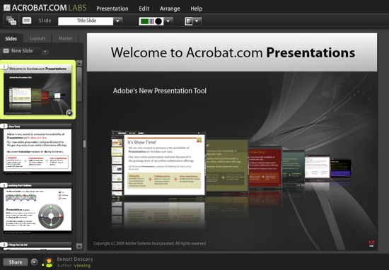 presentation 1 Acrobat.com ajoute une application de type PowerPoint à sa suite Web