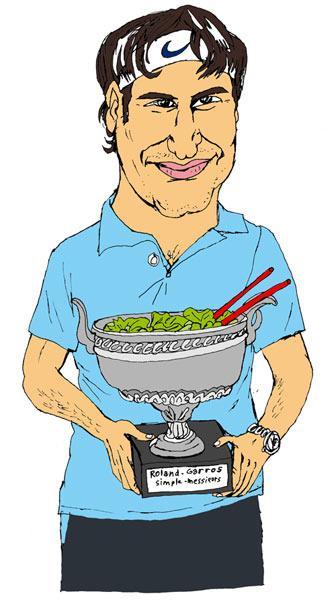 Maintenant que Rafael NADAL a perdu, Roger FEDERER se verrait bien gagner le saladier d'argent, mais comptez pas sur lui pour tourner la salade (écrit et dessiné par Lolmède)